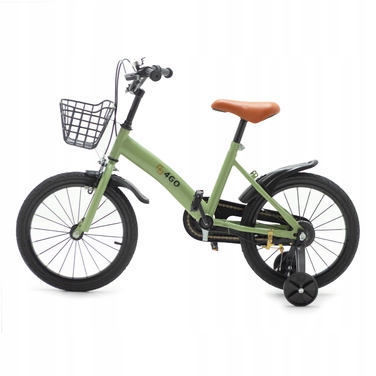 Дитячий велосипед 12 дюймів із боковими колесами та кошиком, колір хакі