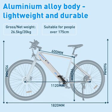 Електровелосипед HITWAY 27.5'' для міста і гір, 250W, 36В 12Аг знімний акумулятор, 7-швидкостей, для дорослих, запас ходу 45-80 км