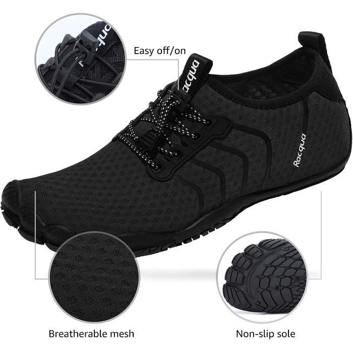 Чоловічі та жіночі водяні шльопанці з сітчастої тканини без шнурівків, 45 EU, Wz111eu, чорний