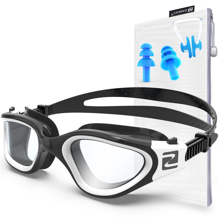 Окуляри для плавання W1 для дорослих, унісекс, білий/чорний, прозорі лінзи, захист від запотівання, UV-захист, водонепроникні
