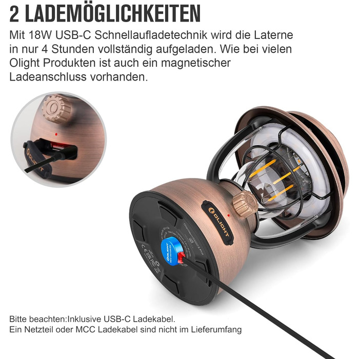 Ліхтар кемпінговий Olight Olantern Classic 2 Pro: 300 LM, USB, регулювання яскравості, Power Bank, для кемпінгу, саду, відпочинку, вінтажний дизайн, мідний колір