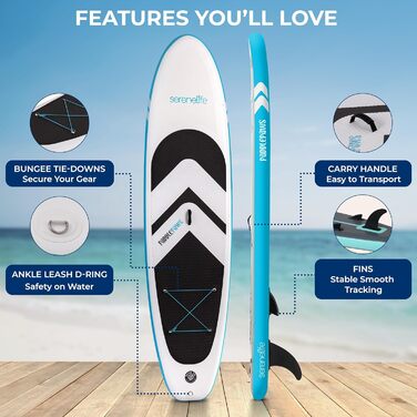 Надувний SUP-борд SereneLife 350x89 см для дорослих та з домашніми тваринами, комплект для сплаву на озері, річці та для сім'ї