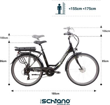 Електровелосипед F.lli Schiano E-Moon 26'' для чоловіків і жінок, 36V акумулятор, до 25 км/год, з багажником, чорний