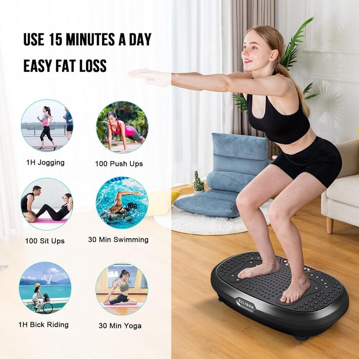 Вібраційна платформа EILISON FitMax 3D XL для тренувань всього тіла з петлями – лімфодренажний тренажер для схуднення, фітнесу та відновлення