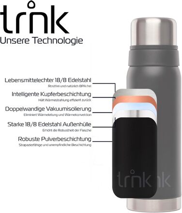 Термос trnk Outdoor polar 2, 750 мл, нержавіюча сталь, BPA-free, з 2 чашками, тримає тепло 24 години, нічний чорний, придатний для миття в посудомийній машині