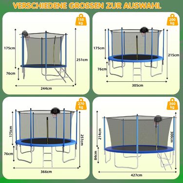 Трамплін Redkid Ø 305/366 см з сіткою, драбиною та баскетбольним кільцем. Максимальне навантаження 440 фунтів