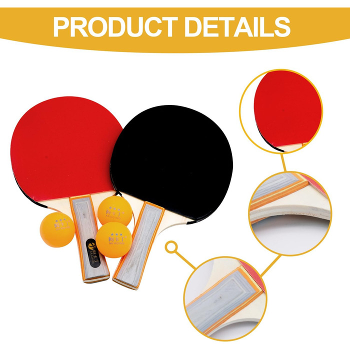 Набір для пінг-понгу Mritrit для 2 гравців: 2 ракетки та 3 м'ячі, ідеально для початківців, для гри в приміщенні та на вулиці