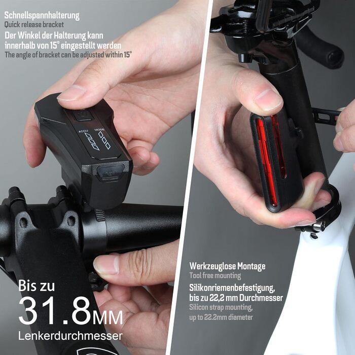 Велофара ADDVIEW Starlight – комплект фар із сертифікацією StVZO, 70 Lux LED, USB-C, акумулятор, IP65, 170м, авто-режим, датчик руху, велоосвітлення