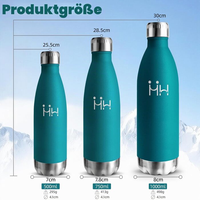 Термопляшка HoneyHolly з нержавіючої сталі 1 л, герметична спортивна пляшка для води та газованих напоїв, BPA-free, для фітнесу, спортзалу та велосипеда, колір мохово-зелений