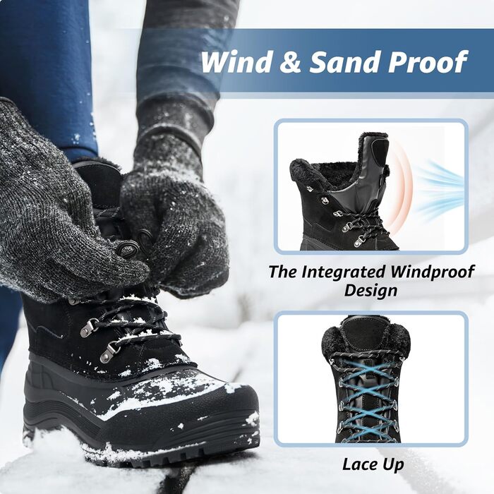 Черевики зимові Kelway для чоловіків, водонепроникні. Зимове взуття, чоботи для снігу, Outdoor, для походів, роботи, кемпінгу (Чорний, 45 EU)