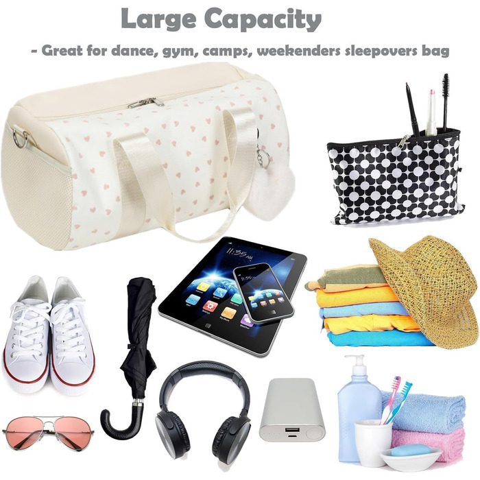 Спортивна сумка для дівчаток для балету та плавання, фіолетова (дизайн «Біле серце»)