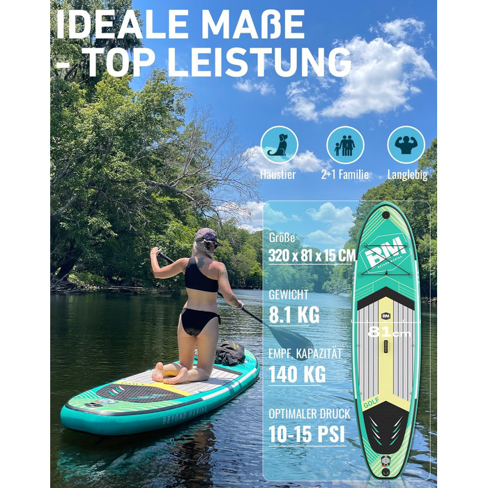 Надувна SUP-дошка BEYOND MARINA 320x81x15 см з веслом, сидінням, насосом і рюкзаком для водних видів спорту