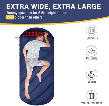 Спальний мішок Redcamp Baumwoll-Flanell для кемпінгу, 3-сезонний, теплий та комфортний, для дорослих. Вага наповнювача: 2/3/1.8 кг (Marineblau), 2.0 кг (Rot).