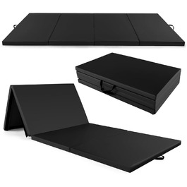Складаний гімнастичний мат 300x120x5 см COSTWAY, PU-шкіра, з ручками і застібкою, чорний, для фітнесу, йоги, домашніх тренувань