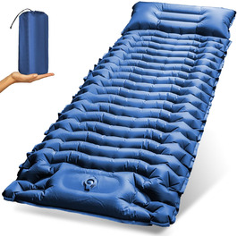 Надувна туристична матрац Holwim Isomatte з самонадуваванням, з подушкою та насосом, блакитна