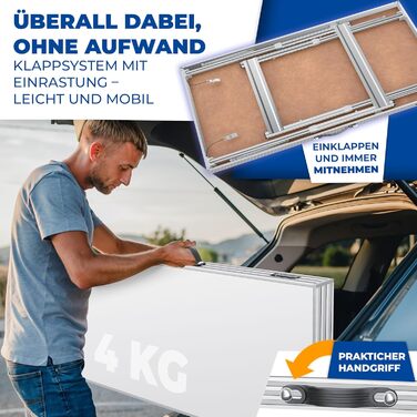KESSER® Багатофункціональний стіл Profi 3-частини 100x60 см, білий - розкладний стіл для дому, ярмарку, кемпінгу, з навантаженням до 90 кг