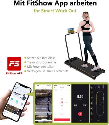 Біговий доріжка з нахилом для дому, складаний електричний walking pad з пультом дистанційного керування, Bluetooth та керуванням через додаток, подвійним амортизатором, без необхідності збирання