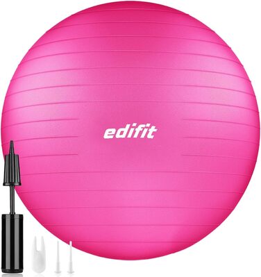 Гімнастичний м'яч EDIFIT 65 см рожевий для пілатесу, йоги, фітнесу, з насосом