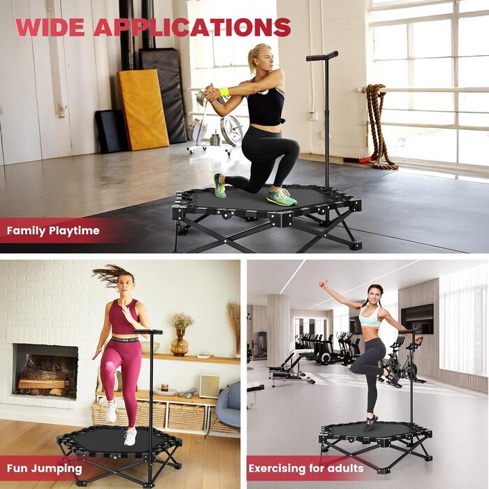 Батут фітнес складаний 101 см для дому, чорний, до 200 кг, з регульованою ручкою (5 рівнів)