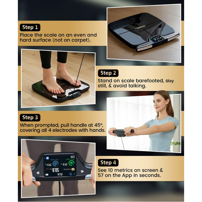 Розумні ваги Homerz Smart Scale Pro: біометричний аналізатор складу тіла з WiFi та Bluetooth, вимірювання ІМТ, жиру та м'язів, чорний, Large