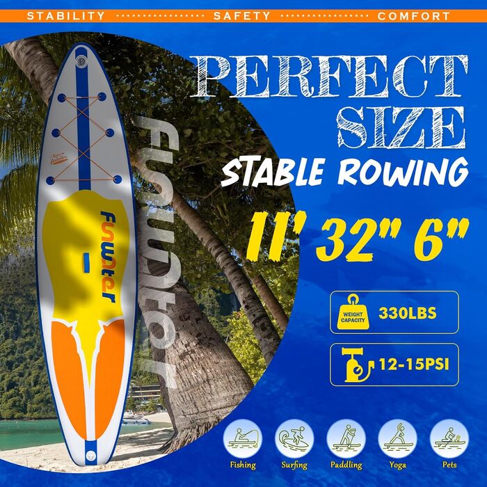 Надувне SUP-борд FunWater: комплект з аксесуарами (весло, насос, рюкзак, лінія, водонепроникний мішок)