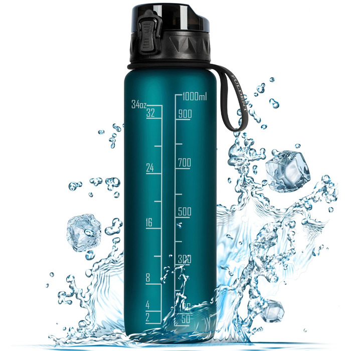 Спортивна пляшка для води 1л BPA-free з неслизьким гумовим ручним, для велосипеда, активного відпочинку, школи, спортзалу, колір: зелений ліс, об'єм: 1000 мл