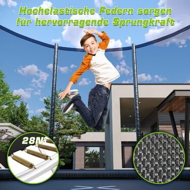 Трамплін для дітей Outdoor 183/228 см з сіткою та драбиною – ідеальний вибір для саду та дому (Чорний, 366 см / 12 FT)