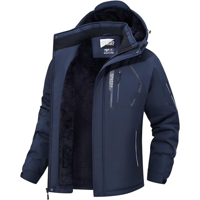 Чоловіча лижна куртка QPNGRP, водонепроникна, ізольована, зимова, 5 кишень на блискавці (S, темно-синій)