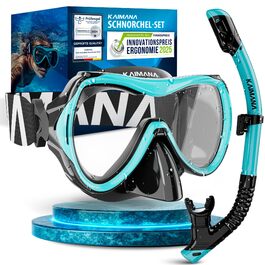 Комплект для снорклінгу Kaimana AquaVision Elite, маска та трубка для дорослих, чорно-бірюзовий колір, з сумкою