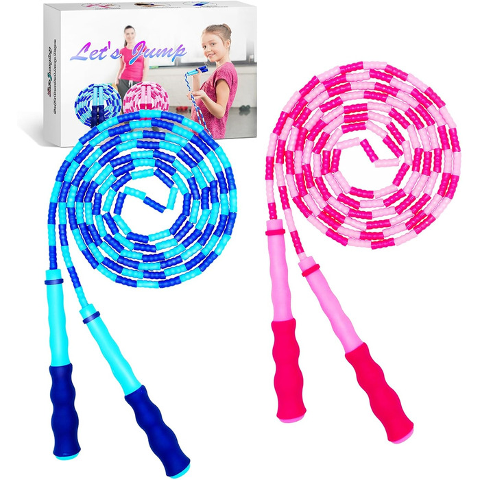 Дитяча скакалка з намистинами, м'яка, регульована, для фітнесу, тренувань та виховання, рожево-зелена (блакитно-рожева)
