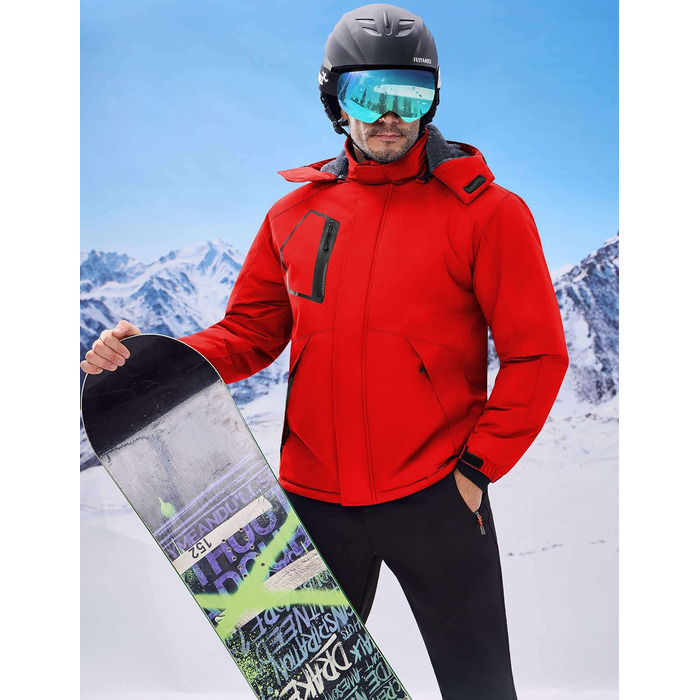 Чоловіча водонепроникна лижна куртка WUFU, тепла зимова модель, захист від вітру та снігу, червона (Getaway Solids)