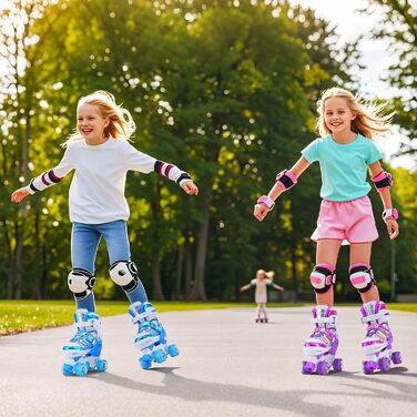 Дитячі ролики Kinder Rollschuhe для дівчаток та хлопчиків, регульовані, 8 коліс зі світлом, роликові ковзани для малюків, початківців, для використання в приміщенні та на вулиці (M (EU32-36), Bleu)