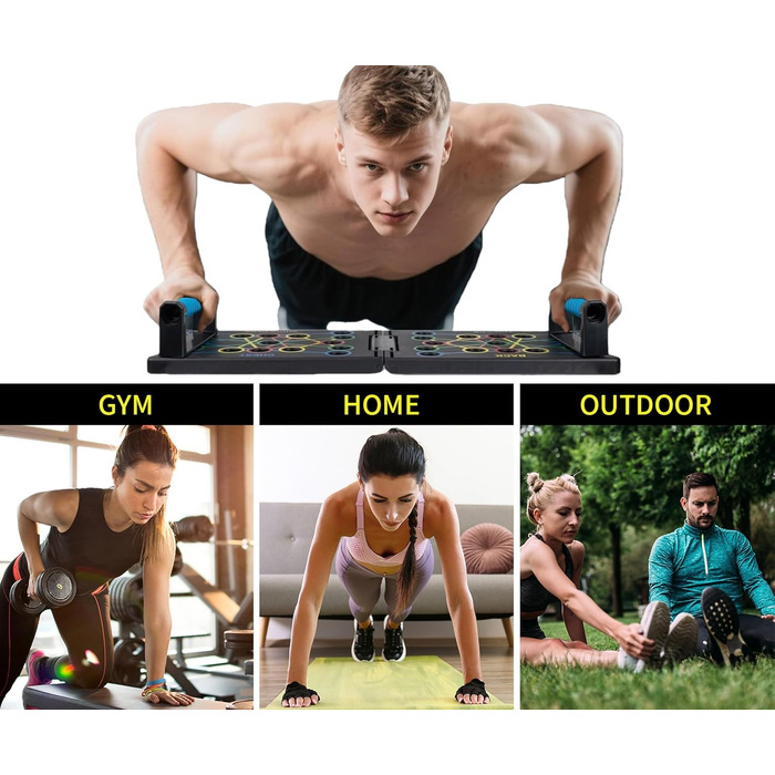 Лежанка для віджимань 24 в 1, складана, з ручками для тренування м'язів. Підходить для чоловіків та жінок (Чорний)