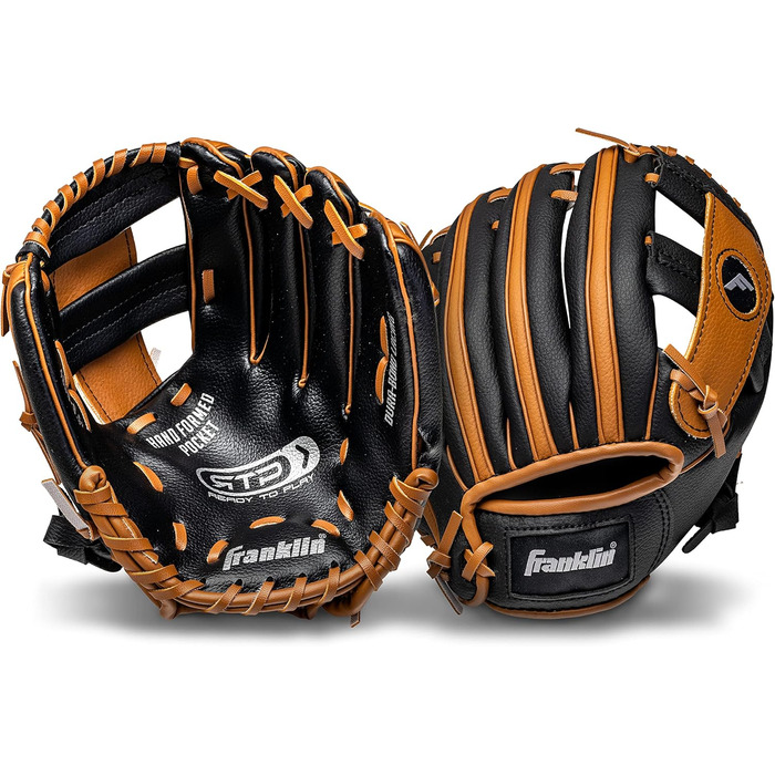 Рукавичка для бейсболу Franklin Sports RTP Kinder Teeball (для дітей, 24.1 см, права рука) + М'яч - Чорно-коричневий