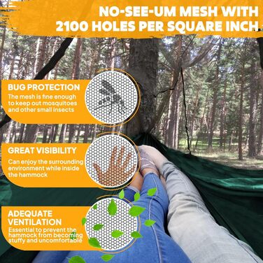 Гамак-сітка від комарів NATUREFUN, 300 кг, дихаючий, швидковисихаючий, темно-зелений (300 x 200 см)