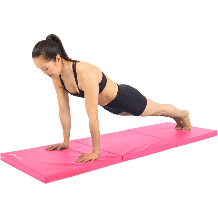 Тренувальний килимок ProsourceFit трьохшаровий, 183x61 см, з ручками, для гімнастики, MMA, йоги, розтяжки, рожевий