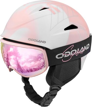 Шолом для лижного спорту та сноуборду Odoland з маскою, регульований розмір, захист вух, для чоловіків, жінок та підлітків (M (57-59 см), яскраво-рожевий)