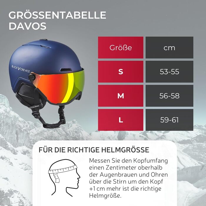 Гірськолижний шолом BLACK CREVICE Davos із візором, для чоловіків і жінок, з регулюванням розміру, кріпленням для ліхтарика/окулярів, антифог, захисний чохол, чорний, S (53-55 см)