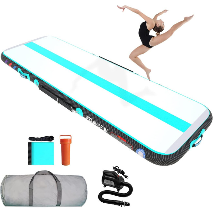 Гімнастичний надувний мат Air Matte 300x100x20 см з насосом, 15/20 см, 3/4/5/6 м для йоги, дому, акробатики, залу та черлідингу (зелена)