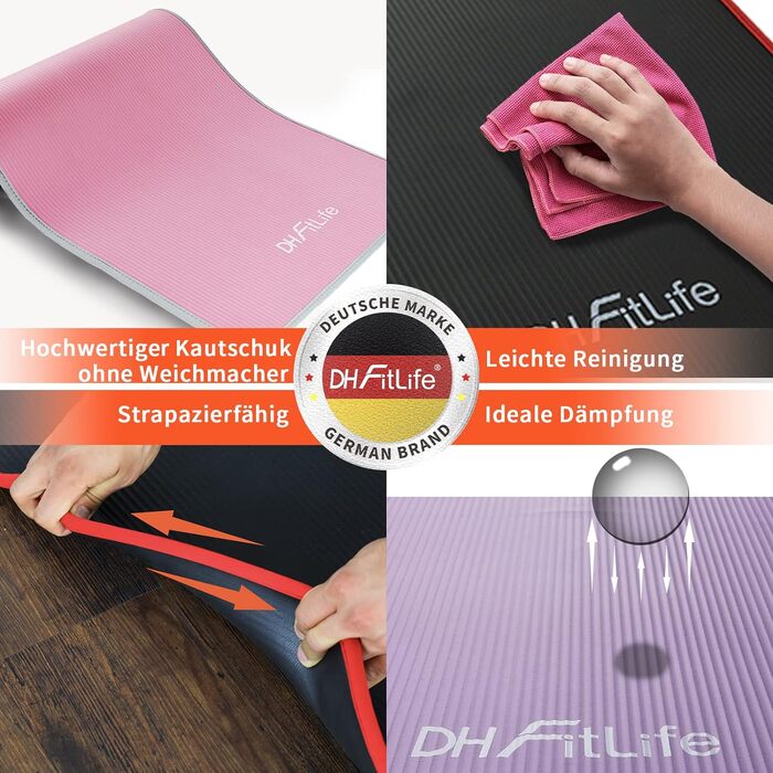 DH FitLife Килимок для фітнесу 183x61x1 см, нековзний, для йоги та тренувань, чорний, підвищена міцність