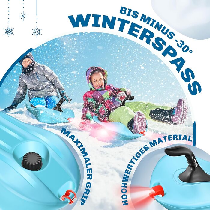 Кесер® Бобслей Alpina з LED-підсвічуванням, мотузкою, для дітей та дорослих, пластиковий санний, зимовий спорт