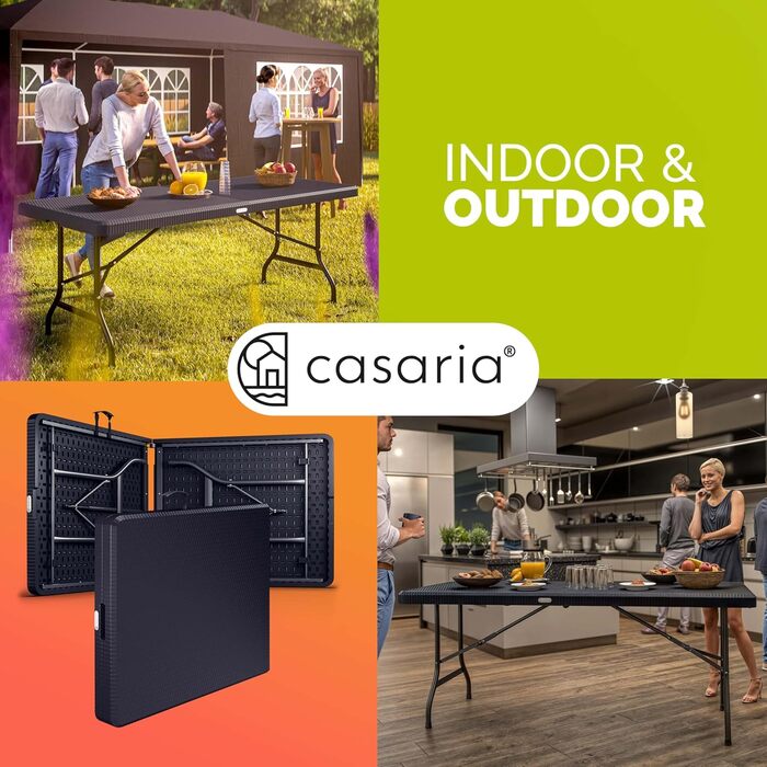 Розкладний садовий стіл Casaria® 183x76 см, чорний, з ротангу, для 8 осіб, тераса, балкон, кемпінг