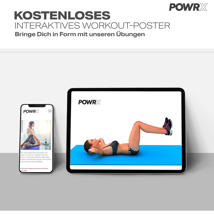 Килимок для йоги, гімнастики та пілатесу POWRX - чорний, 190 x 100 x 1.5 см, з чохлом та інструкцією