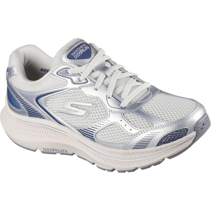 Кросівки Skechers Go Run Consistent 2.0 Volt для жінок (38 EU, срібляна шкіра, темно-синя окантовка)
