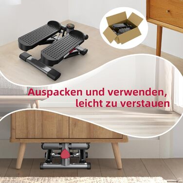 Міні-степер ST1 для дому: 2-в-1, з мотузками, LCD-дисплеєм, регулюванням навантаження, тренування ніг та рук, тихий та компактний, до 100 кг