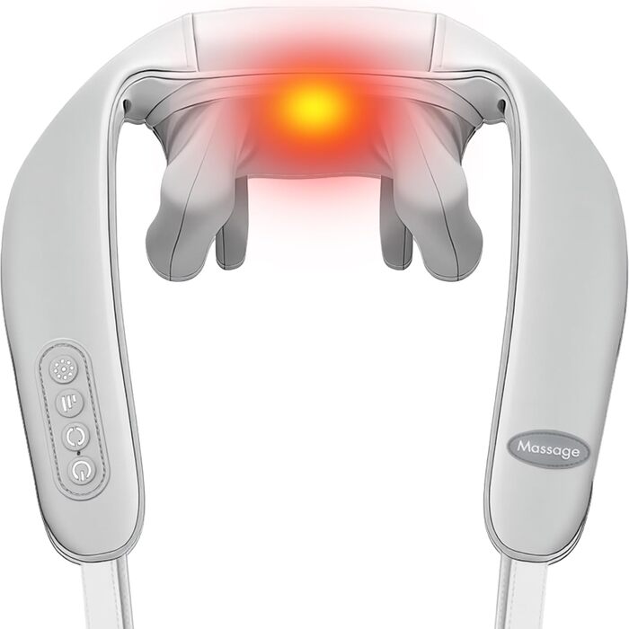 Масажер для шиї та спини з підігрівом, Shiatsu масажер, для шиї, спини, плечей, попереку, ніг, м'язів, сірий. Чудовий подарунок на Різдво!