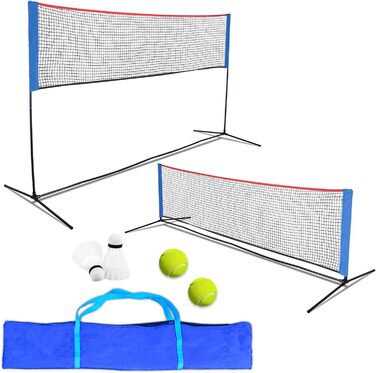 Мережа для бадмінтону Kapler регульована по висоті 90–160 см: мультиспортивна мережа 300x90–160 см для піклболу, волейболу та тенісу, для дітей та дорослих, з 2-ма федерболами та 2-ма тенісними м'ячами, портативна