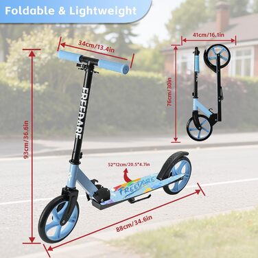 Самокат FREEDARE Cityroller складний для дітей та дорослих, колеса 200мм, до 100кг, блакитний