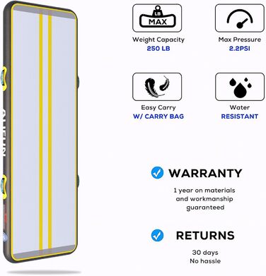 ALIFUN Килимок для гімнастики та акробатики ALIFUN Air Matte Track, надувний, 2м/3м/4м/6м, висота 10/20см, з насосом, для дому, фітнесу, тренувань, черлідингу, басейну (Чорно-жовтий, 400*100*15см)