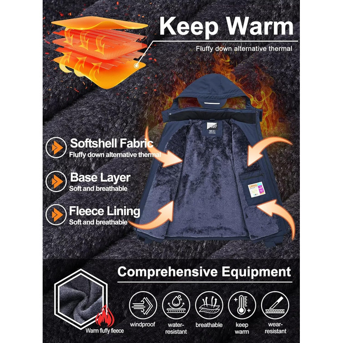 Чоловіча лижна куртка QPNGRP, водонепроникна, ізольована, зимова, 5 кишень на блискавці (S, темно-синій)